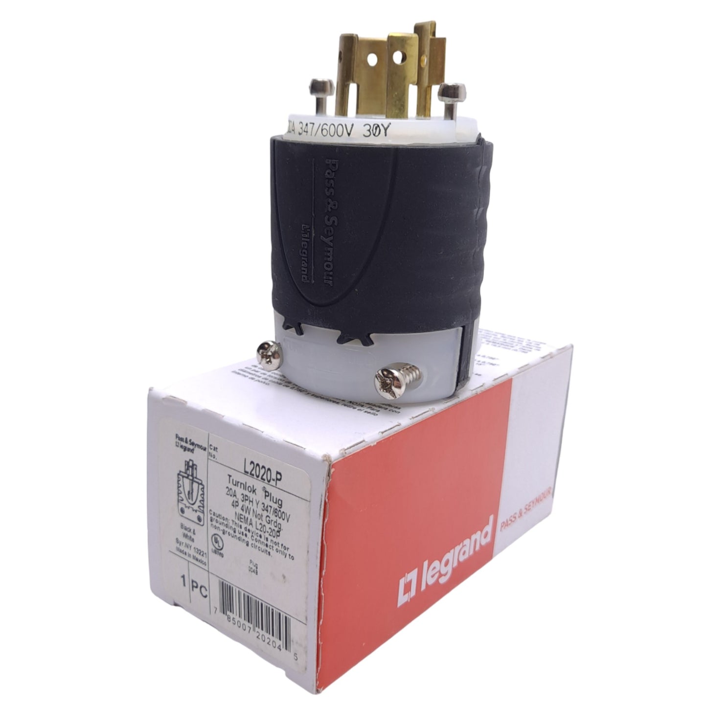 New Legrand Pass & Seymour L2020P Plug, 4-Pole 4-Wire, 20A, 347/600V 3-Phase