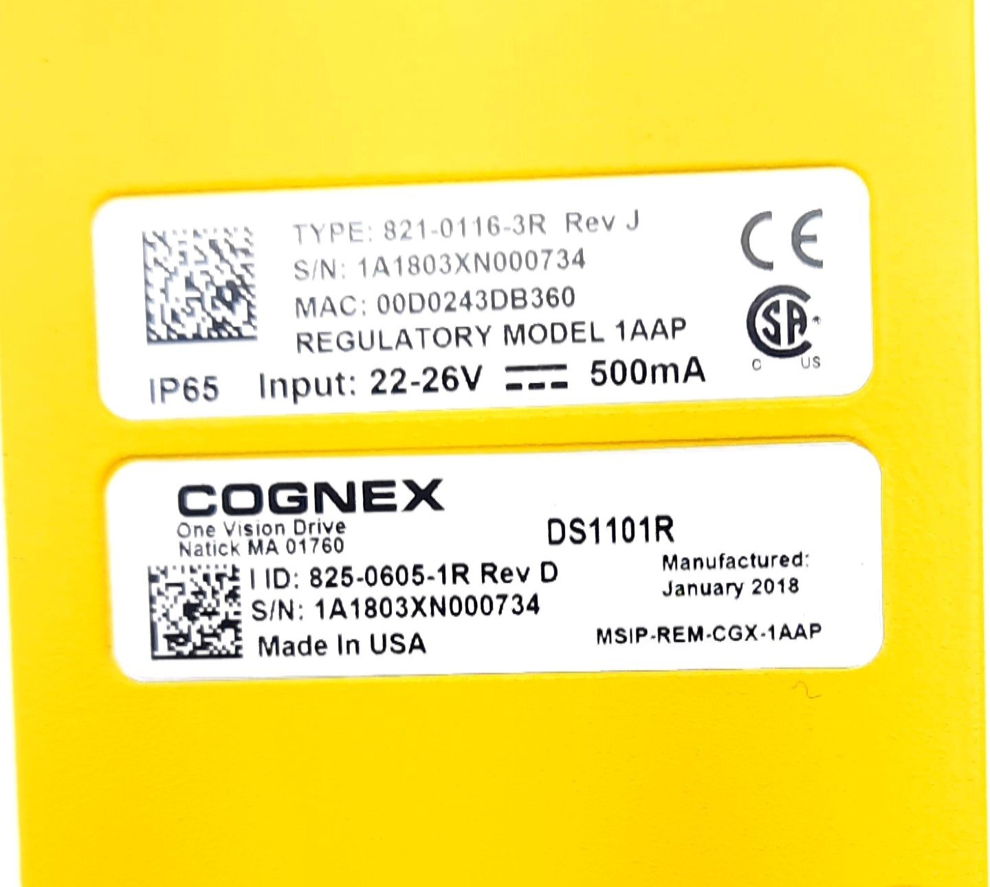 Used Cognex 821-0116-3R 3D Displacement Sensor Class 2M Laser 22-26VDC 500mA 658nm