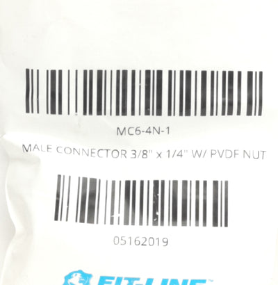 New Lot of 2 Fit-Line Global MC6-4N-1 Pneumatic Connectors, 3/8in Tube To 1/4in NPT