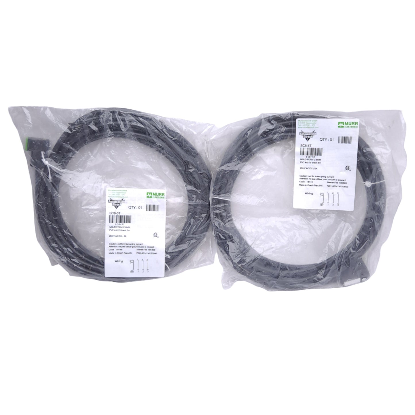 New Lot of 2 Murr Elektronik SC8-5T Transmitter Cable, 8mm DIN 43650 Form C, 5m