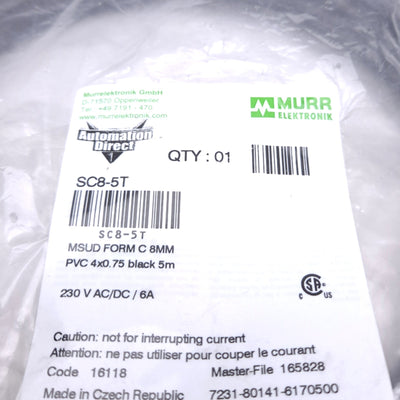 New Lot of 2 Murr Elektronik SC8-5T Transmitter Cable, 8mm DIN 43650 Form C, 5m
