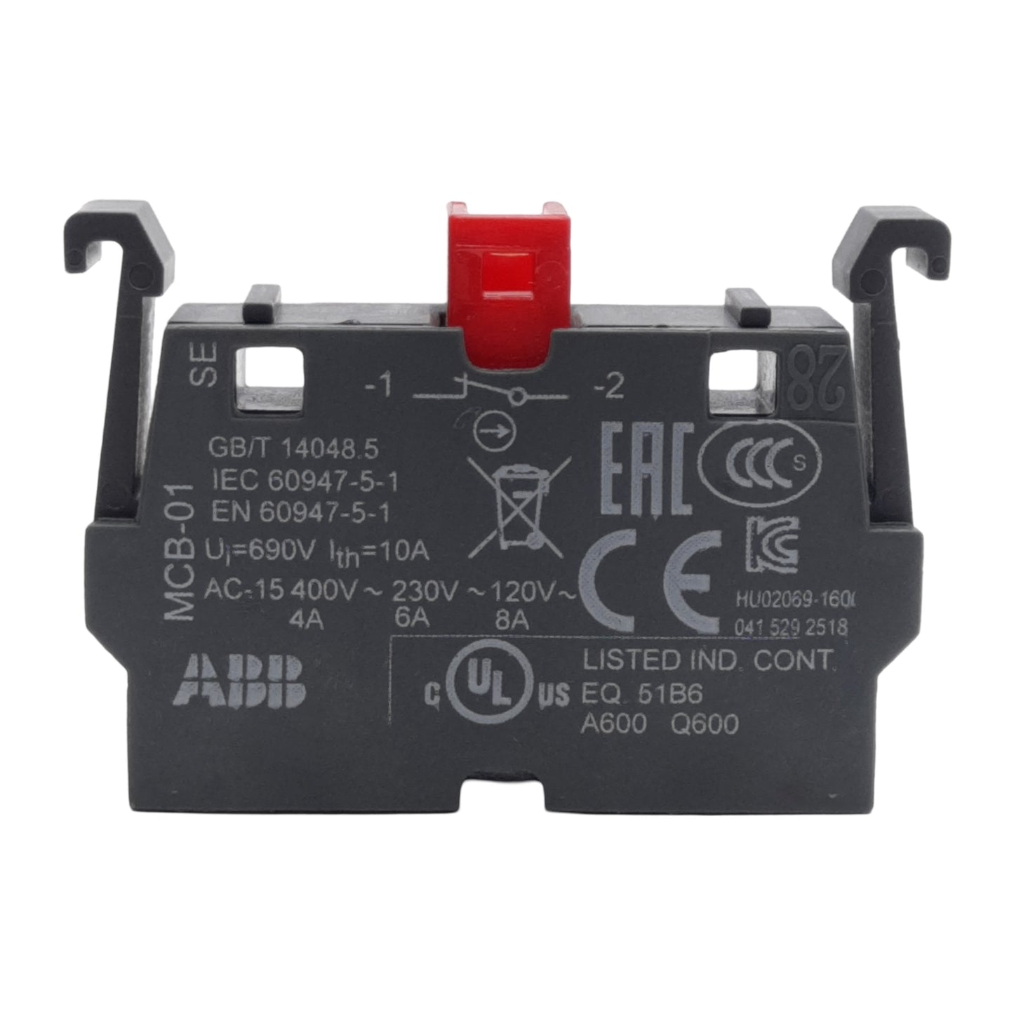 New Lot of 4 ABB MCB-01 Pushbutton Contact Block, Normally Closed, 690V 10A