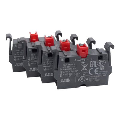 New Lot of 4 ABB MCB-01 Pushbutton Contact Block, Normally Closed, 690V 10A