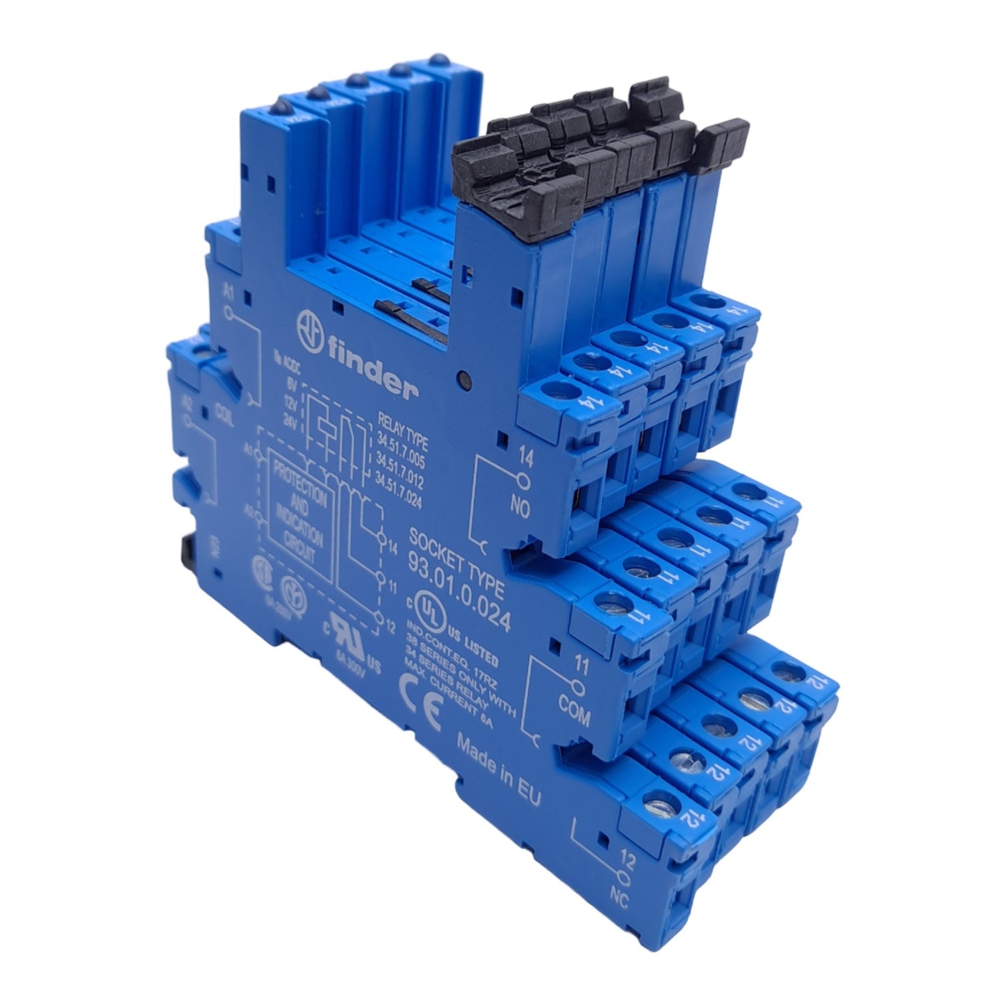 New – Open box Lot of 5 Finder 93.01.0.024 Relay Socket, 250V 6A, DIN Rail, For 34 Series Relay