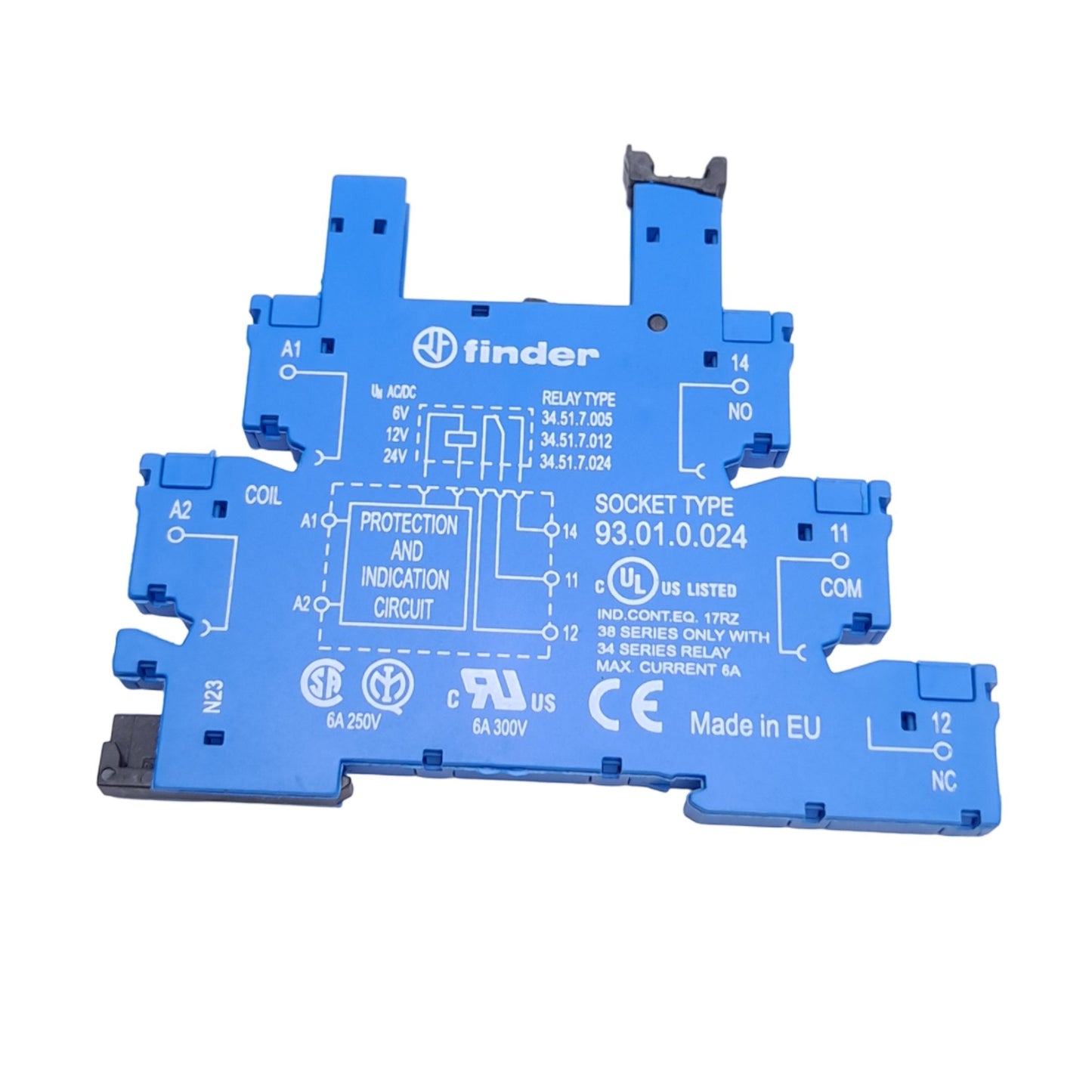 New – Open box Lot of 5 Finder 93.01.0.024 Relay Socket, 250V 6A, DIN Rail, For 34 Series Relay