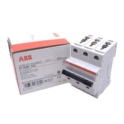 New ABB ST203M-K32 Miniature Circuit Breaker, 3-Pole, 32A, 480Y/277VAC, DIN Rail