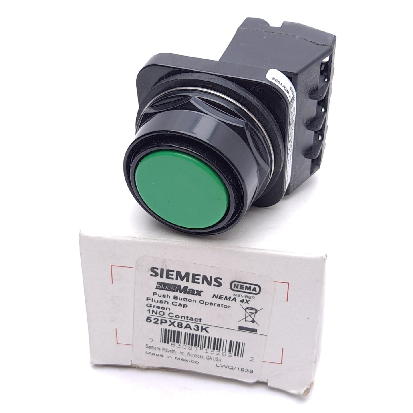New Siemens 52PX8A3K Pushbutton Operator, 1NO Contact, Green, Momentary, 2-Position
