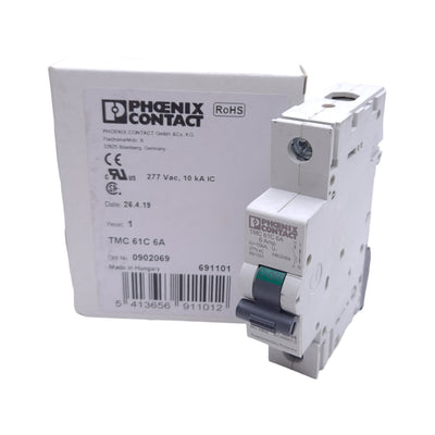New Phoenix Contact 0902069 TMC 61C 6A Circuit Breaker, 1-Pole, 277VAC, 6A, DIN Rail