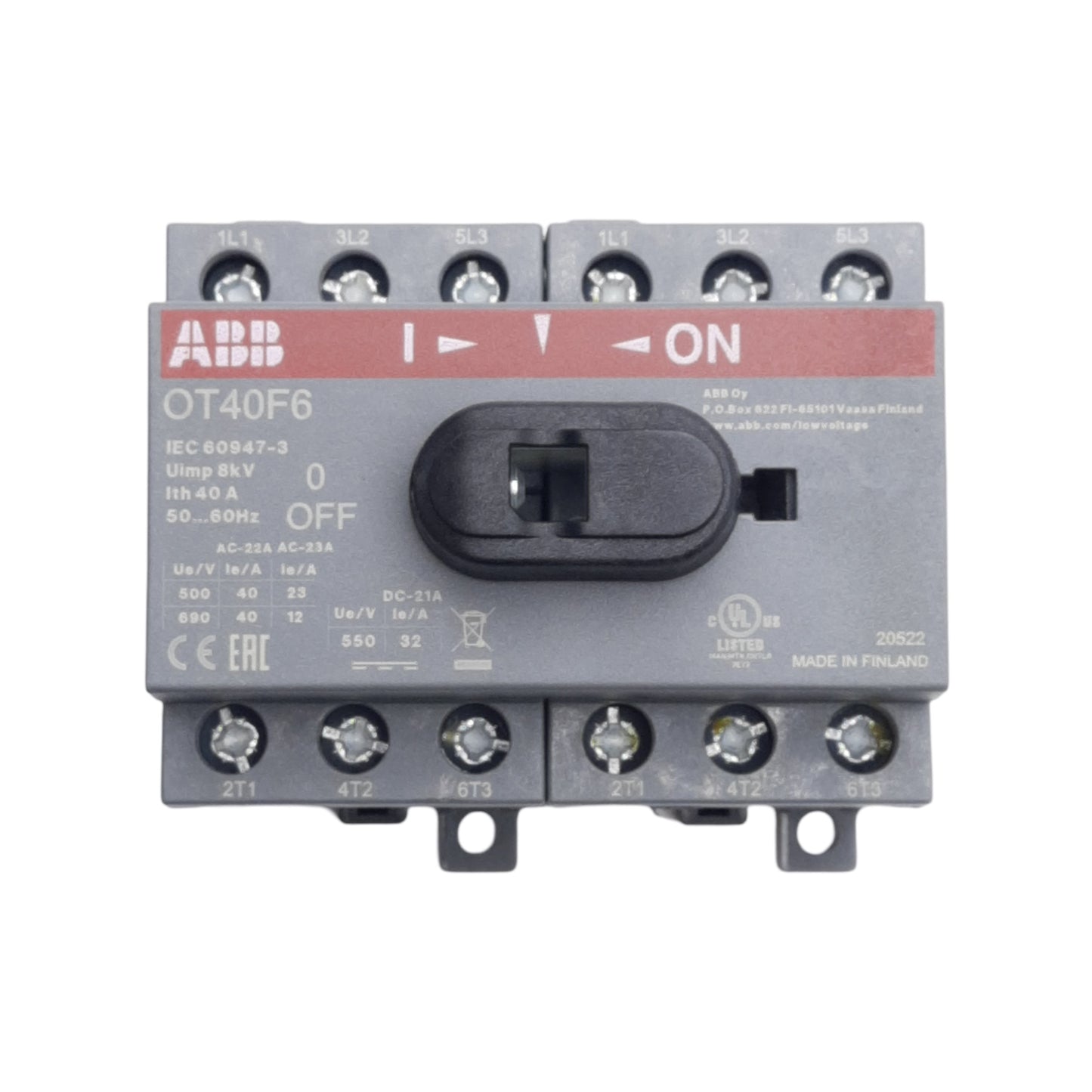 New ABB 1SCA104936R1001 Disconnect Switch, 6-Pole, 40A 600VAC, DIN Rail/Panel Mount