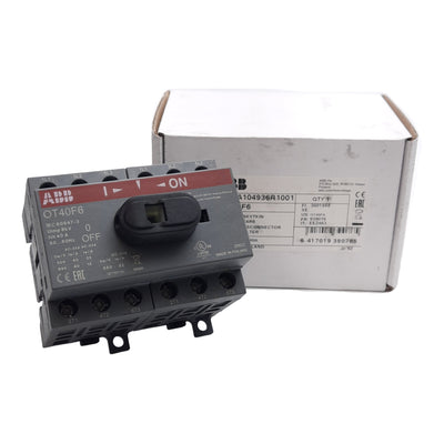 New ABB 1SCA104936R1001 Disconnect Switch, 6-Pole, 40A 600VAC, DIN Rail/Panel Mount