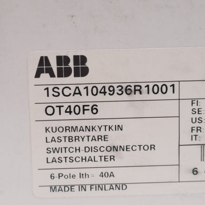 New ABB 1SCA104936R1001 Disconnect Switch, 6-Pole, 40A 600VAC, DIN Rail/Panel Mount