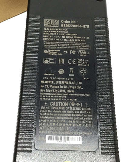 New – Open box Mean Well GSM220A24-R7B Medical Power Supply 120/240VAC In, 4-Pin DIN 24VDC 9.2A