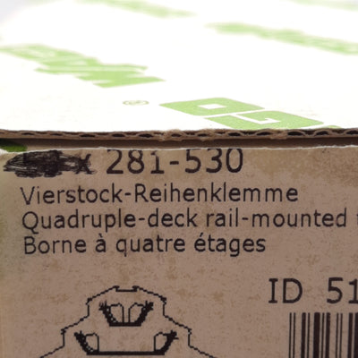 New – Open box Lot of 3 Wago 281-530 Feedthrough Terminal Block, 400V 25A, 4-Levels, DIN Rail