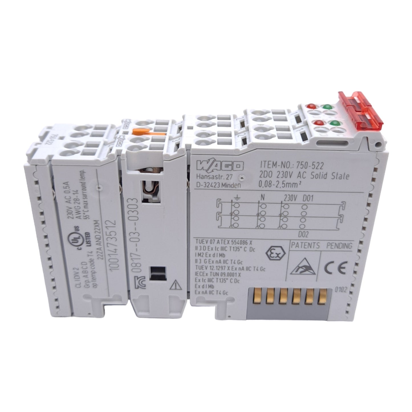 New Wago 750-522 Digital Output Module, 2-Channel, 230VAC, Solid State, DIN Rail