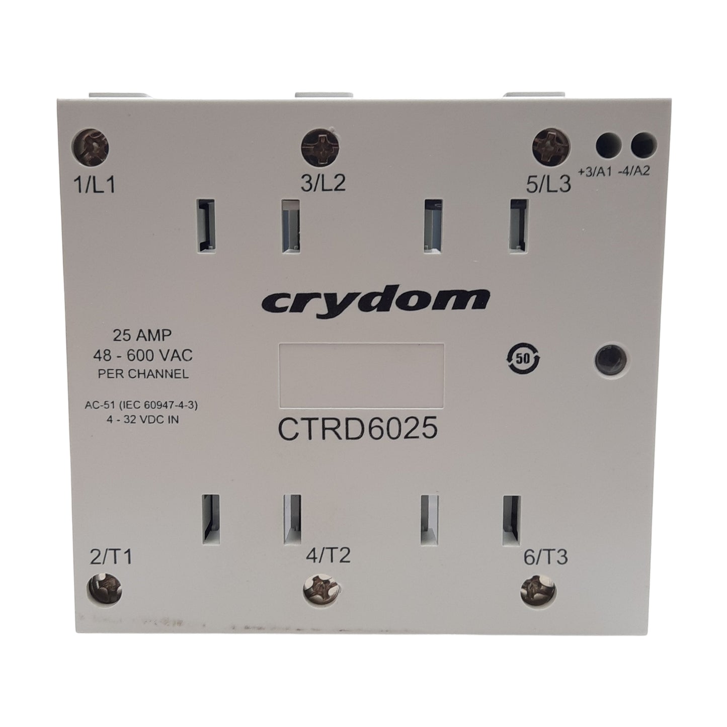 New – Open box Crydom CTRD6025 Solid State Relay, 3PST-NO, 4-32VDC Control, 48-600VAC Line, 25A