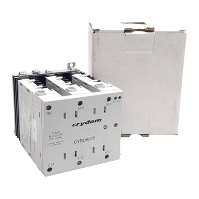 New – Open box Crydom CTRD6025 Solid State Relay, 3PST-NO, 4-32VDC Control, 48-600VAC Line, 25A
