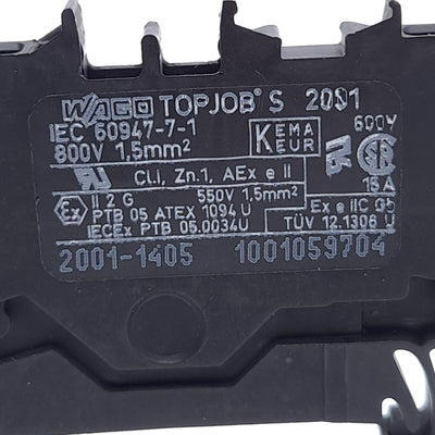 New – Open box Lot of 12 Wago 2001-1405 Terminal Block, 4-Conductor, 1-Level, DIN Rail