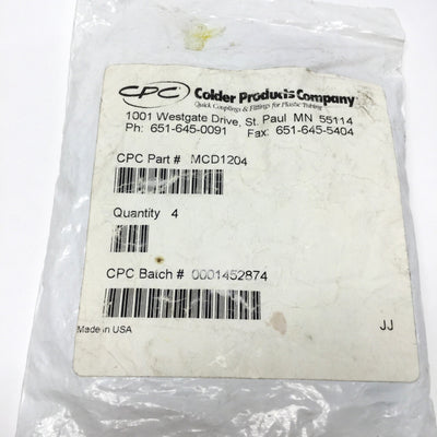 New Lot of 4 CPC Colder MCD1204 Valved Panel Mount Coupling Body, 1/4" PTF, 250psi