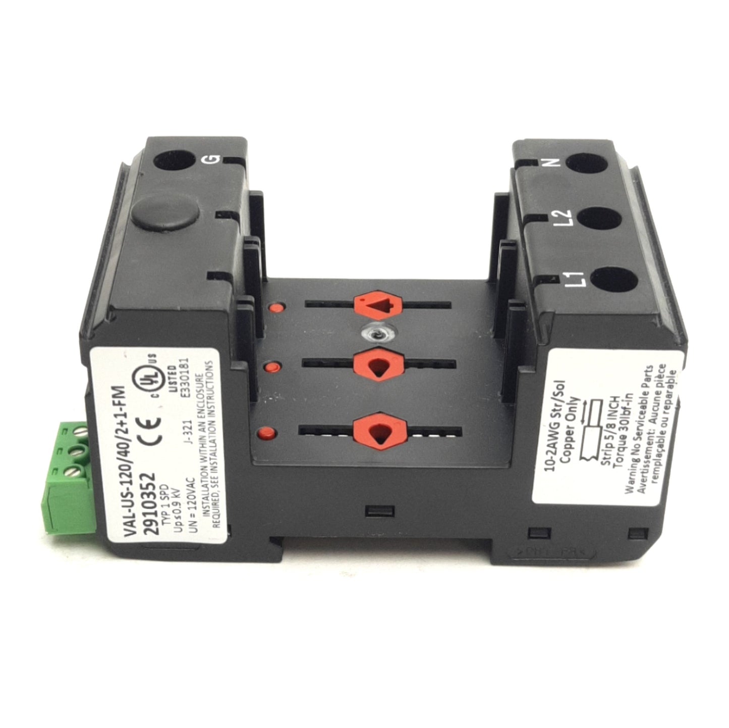 Used Phoenix Contact VAL-US-120/40/2+1FM Surge Protector Plug Body, 120/240VAC