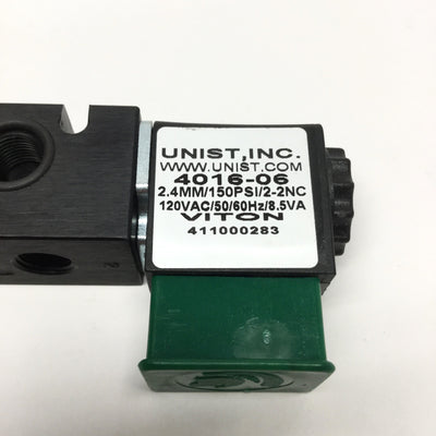 New – Open box Unist 4016-06 MQL Lubrication Solenoid Valve w/O-Ring 120VAC Coil, 2.4mm Orifice