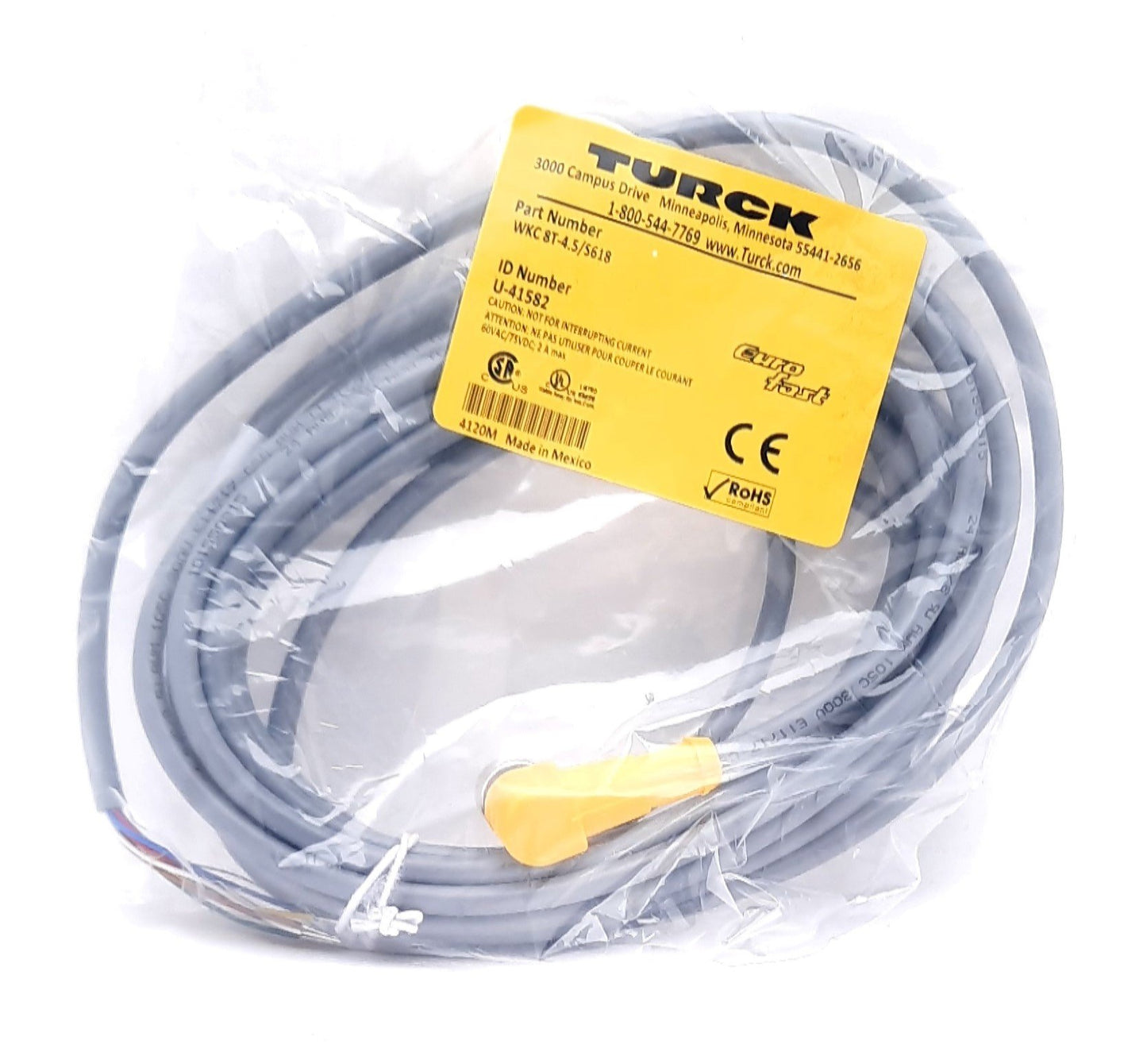 New Turck WKC 8T-4.5/S618 Actuator and Sensor Cordset Right Angle Female M12 8 Pin