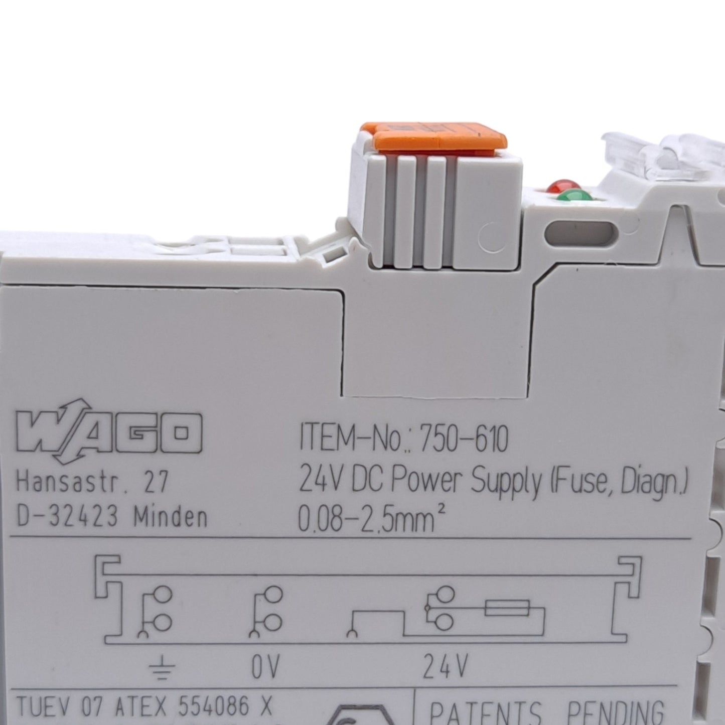 New – Open box Wago 750-610 Power Supply/Fuse Holder, 24VDC, 5 x 20 Fuses, Cage Clamp, DIN Rail