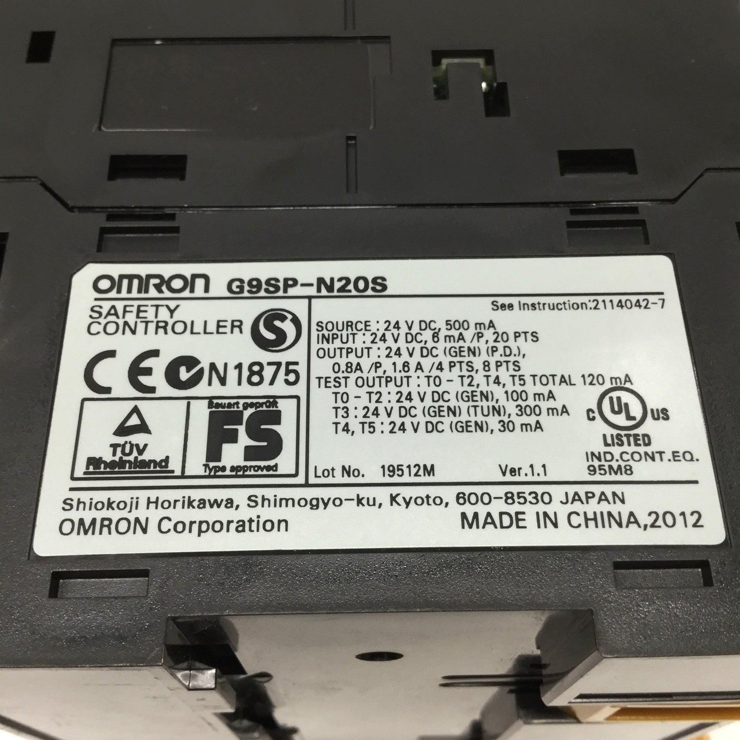 Used Omron G9SP-N20S Programmable Safety Controller 24VDC 20 Inputs, 8 Outputs, PNP