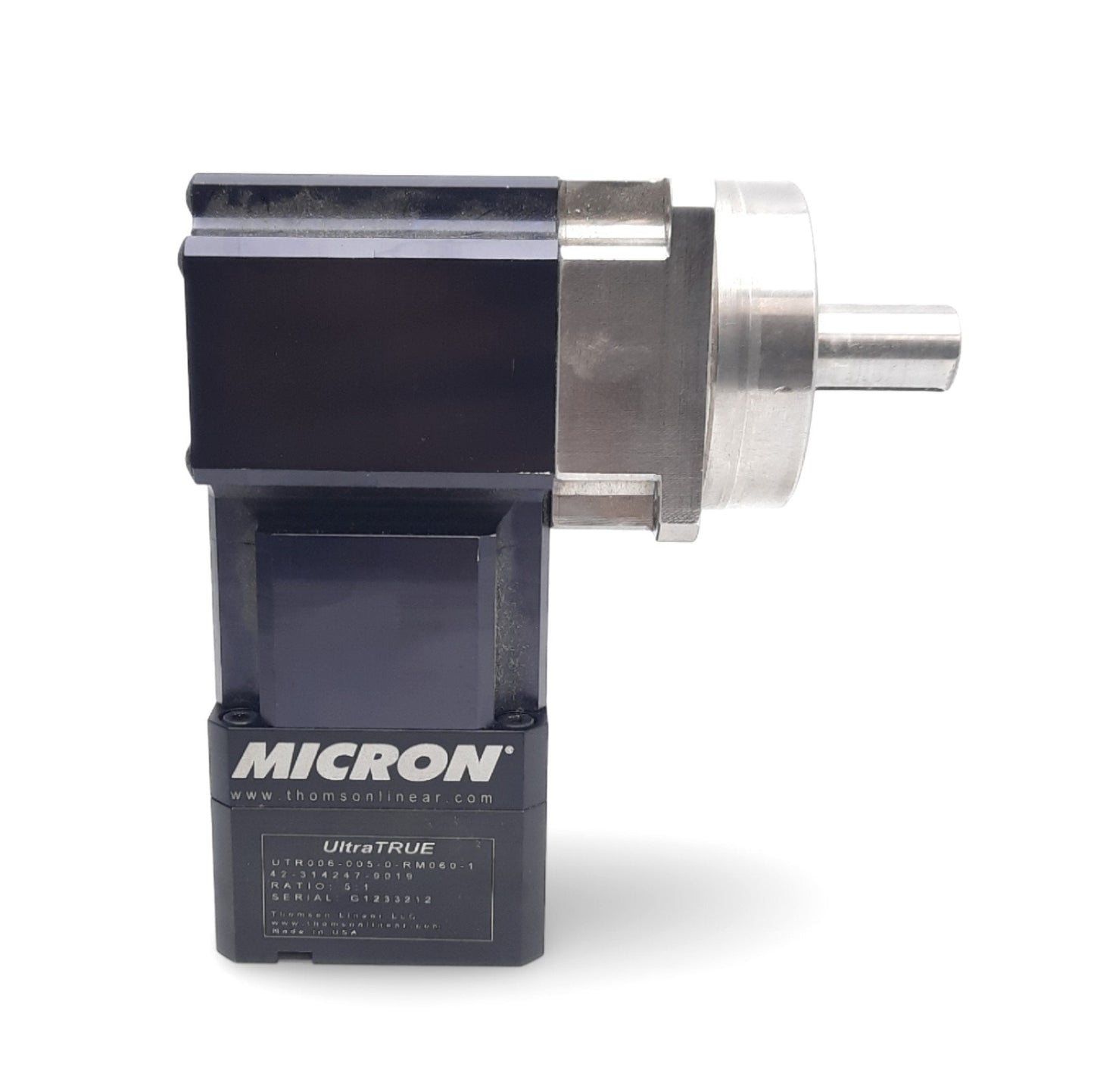 Used Thomson Linear UTR006-005-0-RM060-1 Micron Right Angle Gearbox, 5:1, 60mm Frame
