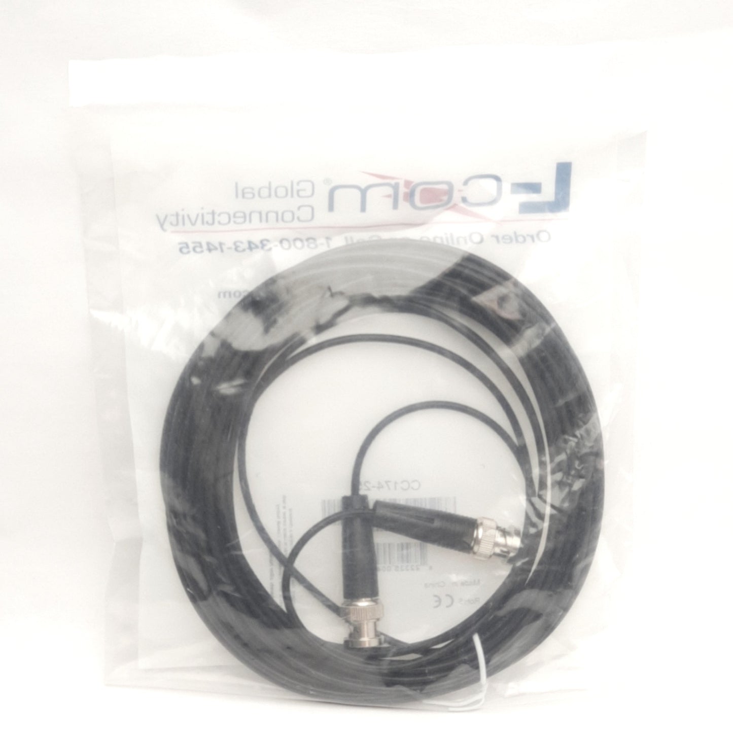 New L-Com CC174-25 RG174 Coaxial Cable, BNC Male to Male, 25Ft Length, 50-Ohm