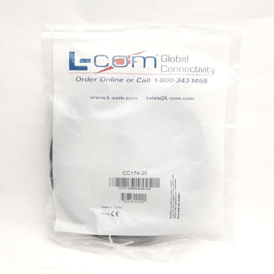 New L-Com CC174-25 RG174 Coaxial Cable, BNC Male to Male, 25Ft Length, 50-Ohm