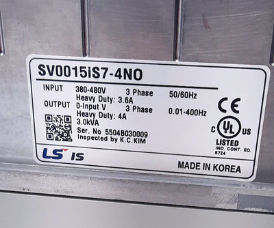 New LS Electric SV0015iS7-4NO Variable Speed Drive 3 Phase 480V 4A 2HP, 3HP