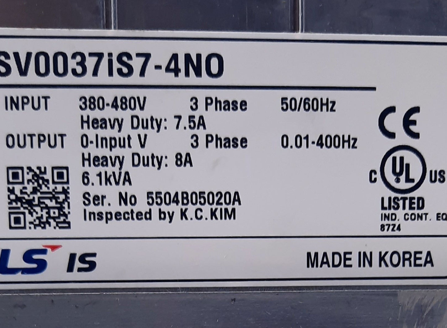 New LS Electric SV0037iS7-4NO Variable Frequency Drive 380-480VAC 8A, 12A 5HP, 7.5HP
