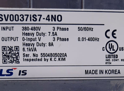 New LS Electric SV0037iS7-4NO Variable Frequency Drive 380-480VAC 8A, 12A 5HP, 7.5HP