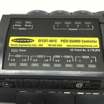 Used Banner SFCDT-4A1C PICO-GUARD Fiber Optic Sensor Safety Controller 4-Channel 24V