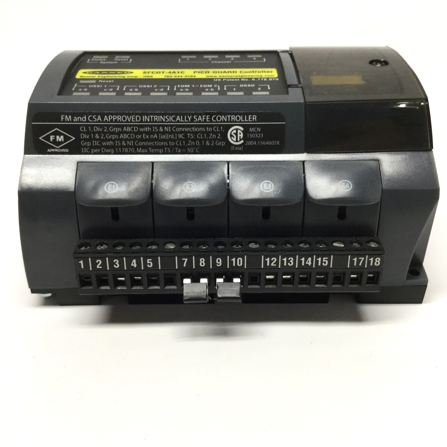 Used Banner SFCDT-4A1C PICO-GUARD Fiber Optic Sensor Safety Controller 4-Channel 24V