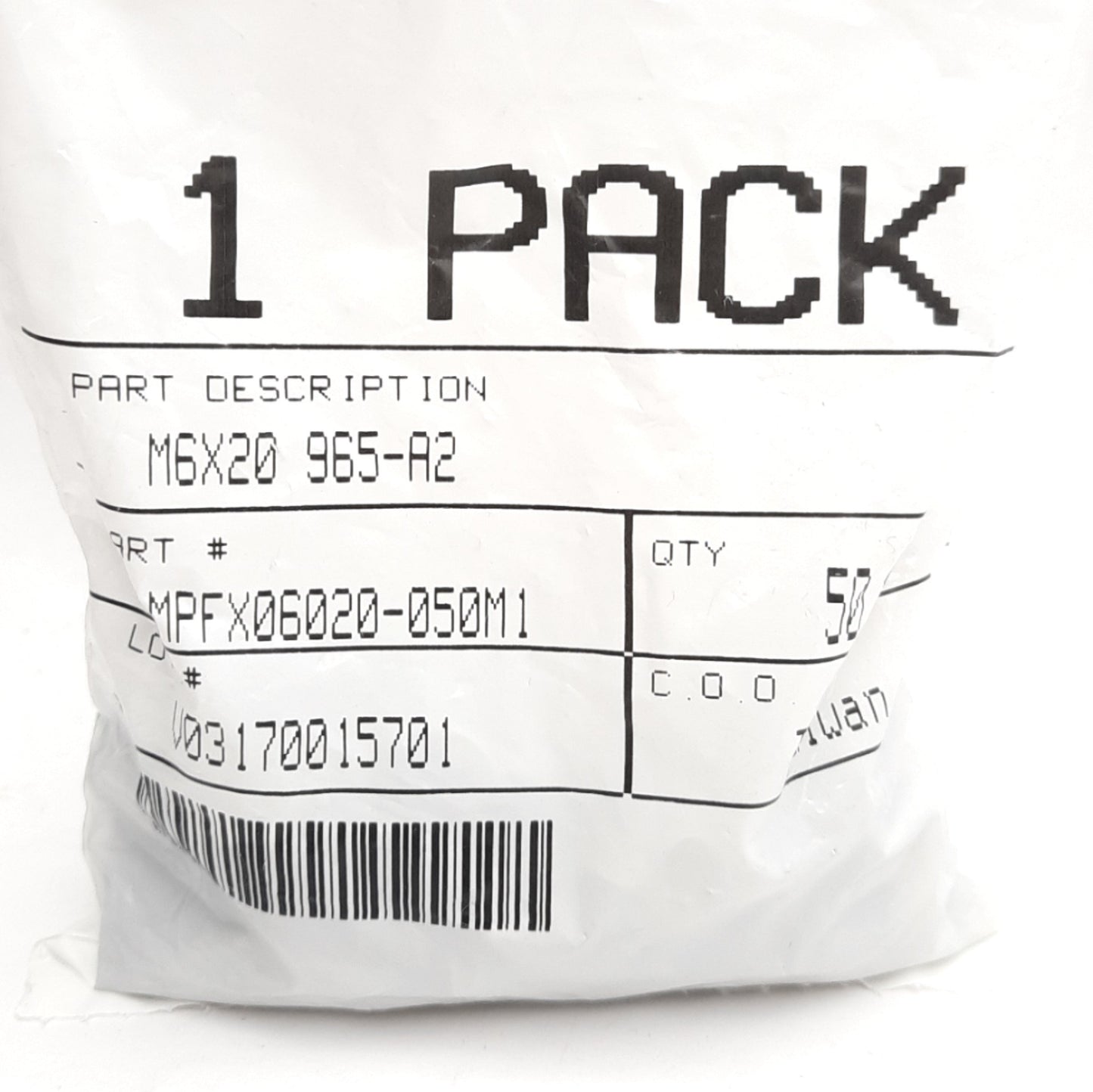 New Lot of 100 M6x20 965-A2 Stainless Steel Metric Fasteners M6x1, 20mm Length