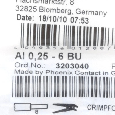 New Lot of 100 Phoenix Contact 3203040 Terminal Block Ferrules, ø6mm x 10.50mm Pin