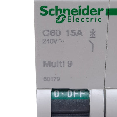 New Schneider Electric 60179 Circuit Breaker, 240VAC 15A, 3-Pole, DIN Rail