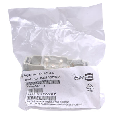 New Harting 09380062601 Han K 4/2 Pin Male Insert, 4 Power Contact, 2 Signal Contact