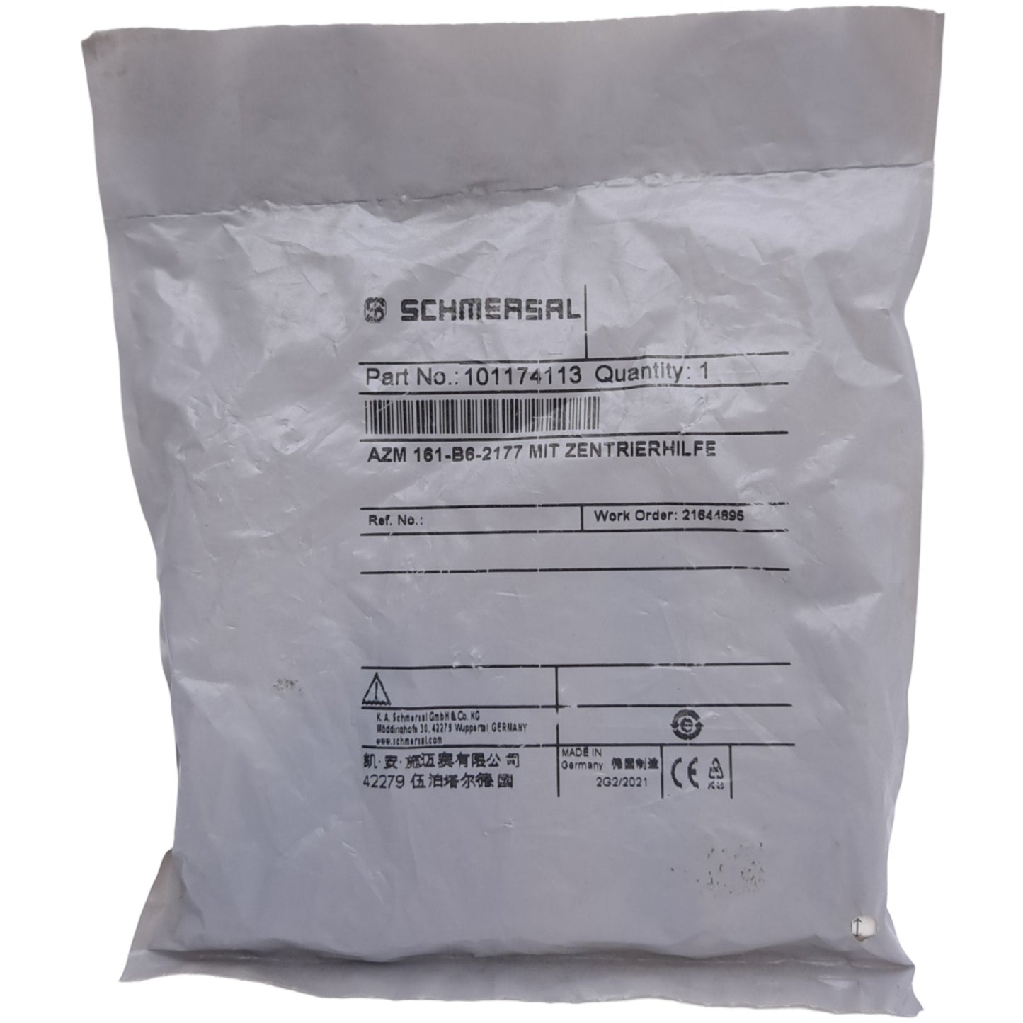 New Schmersal 101174113 AZM161-B6-2177 Actuator Key, W/ Centering Guide, For AZM 161