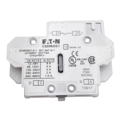 Used Eaton C320KGS1 Auxiliary Contact Block For Starters/Contactors SPST-NO 10A 690V