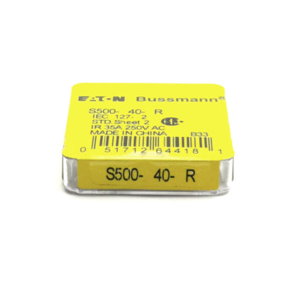 New Lot of 5 Eaton S500-40-R Bussman Cartridge Fuses 0.04A 250VAC, ø5.2mm x 20.5mm L