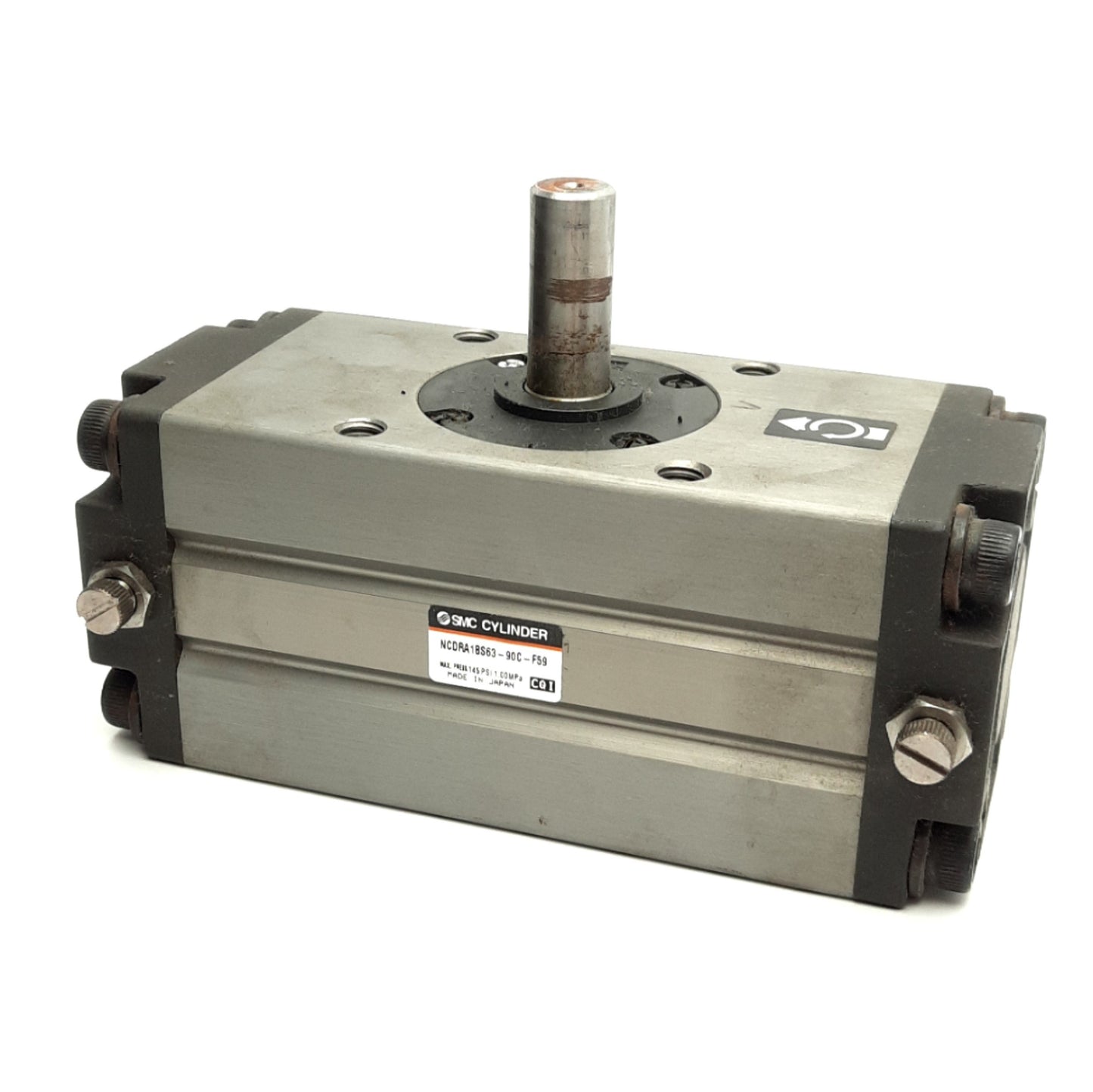 Used SMC NCDRA1BS63-90C Rotary Actuator, 90 Degree Rotation, 2.5in Bore, 1.0Mpa Max