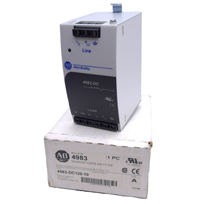 New Allen Bradley 4983-DC120-10 Filter & Surge Protector, 120VAC, 10A, DIN Rail