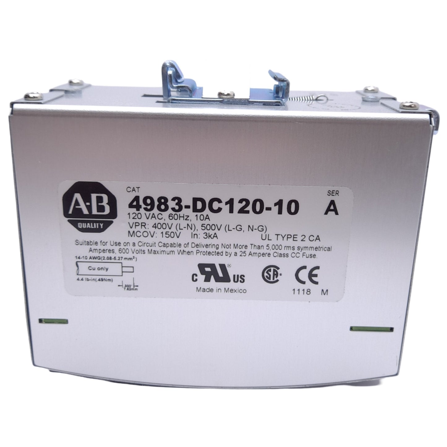 New Allen Bradley 4983-DC120-10 Filter & Surge Protector, 120VAC, 10A, DIN Rail