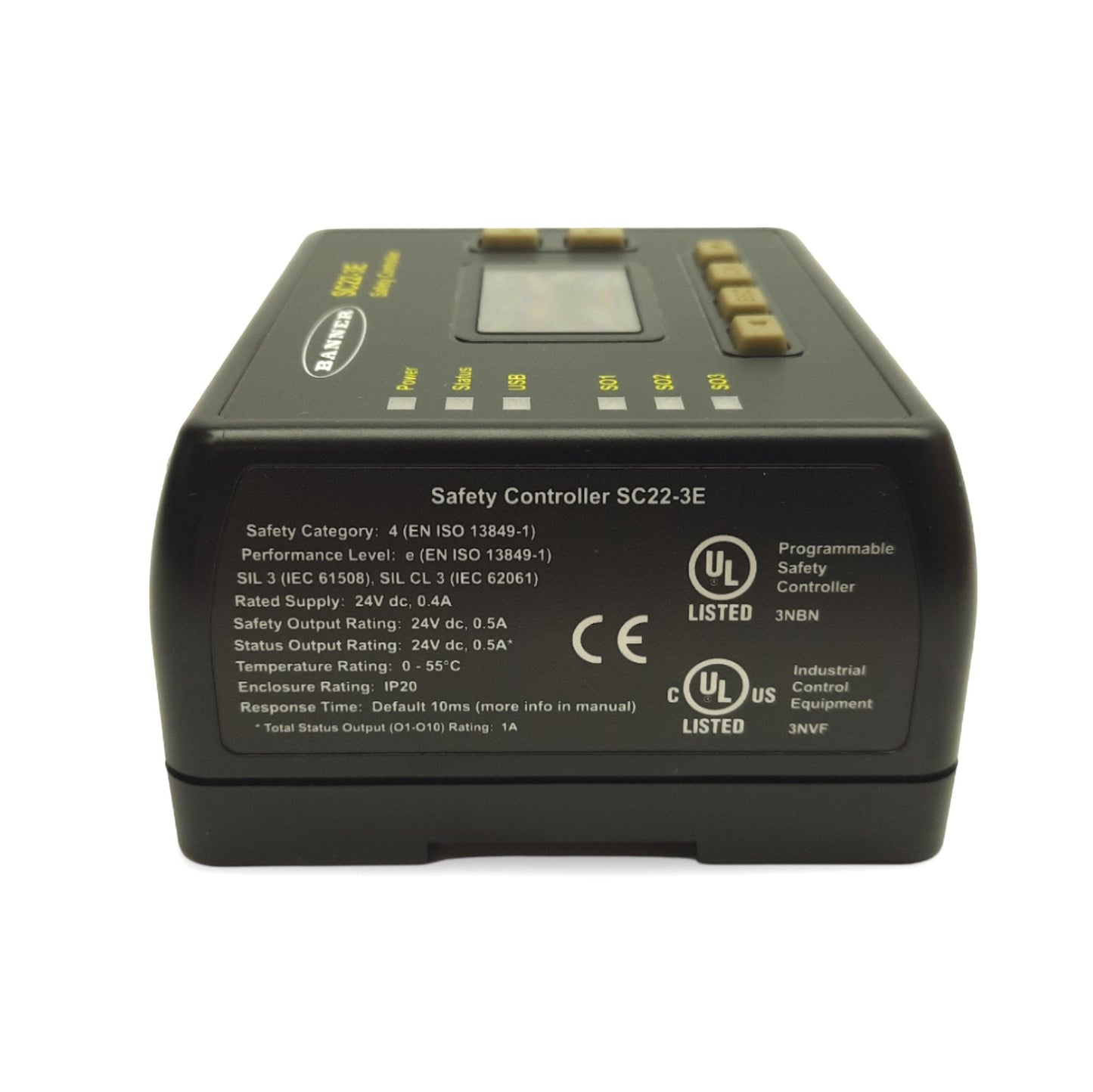 New – Open box Banner SC22-3E-C 83368 Safety Controller, 22 Inputs, 3-Safety PNP Outputs, 24VDC