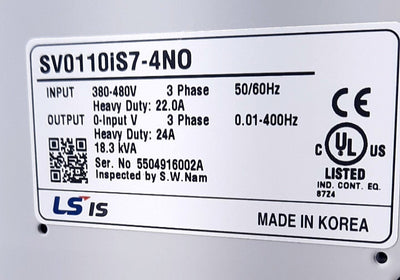 New LS Electric SV0110IS7-4NO Variable Frequency Drive 3 Phase 480VAC 30A 24A