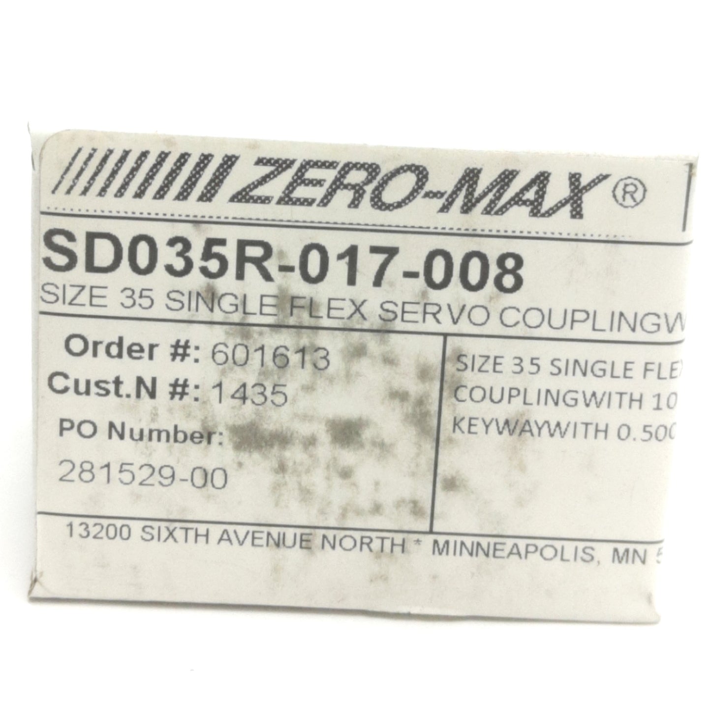New Zero-Max SD035R-017-008 ServoClass Coupling 10mm x 1/2in Bore, 34mm Length