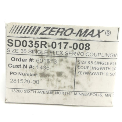 New Zero-Max SD035R-017-008 ServoClass Coupling 10mm x 1/2in Bore, 34mm Length