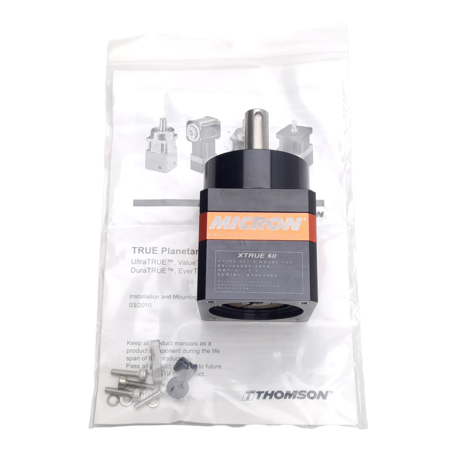 New – Open box Micron XT060-007 XTRUE Planetary Gearhead, 7:1, 13arcmin, ø14mm Shaft, NEMA 23